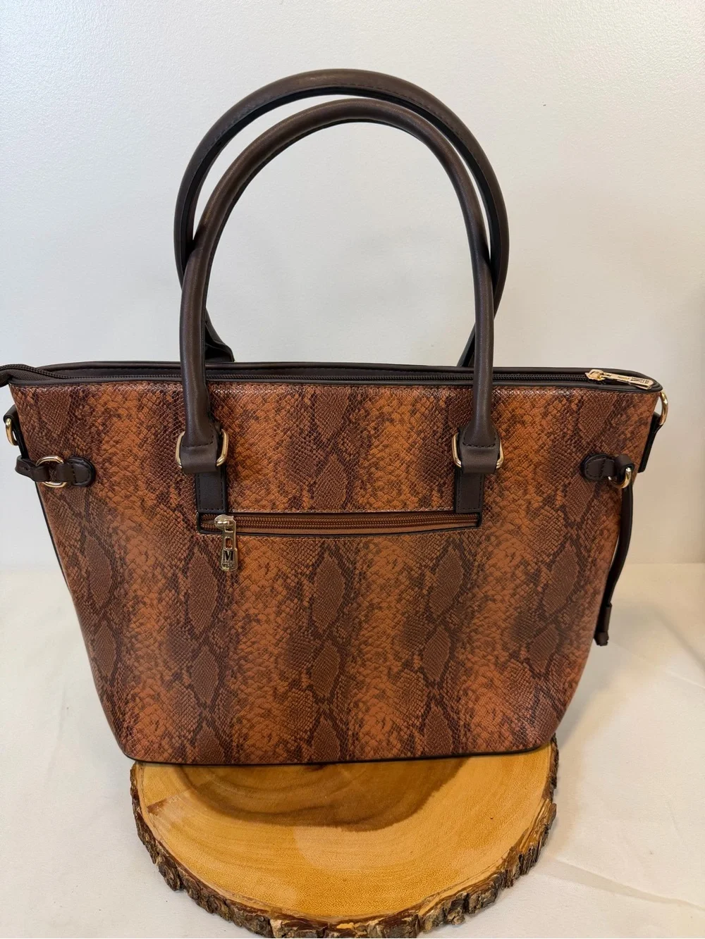 Montana West handbag tote‎ brown snakeskin embossed print vegan leather large